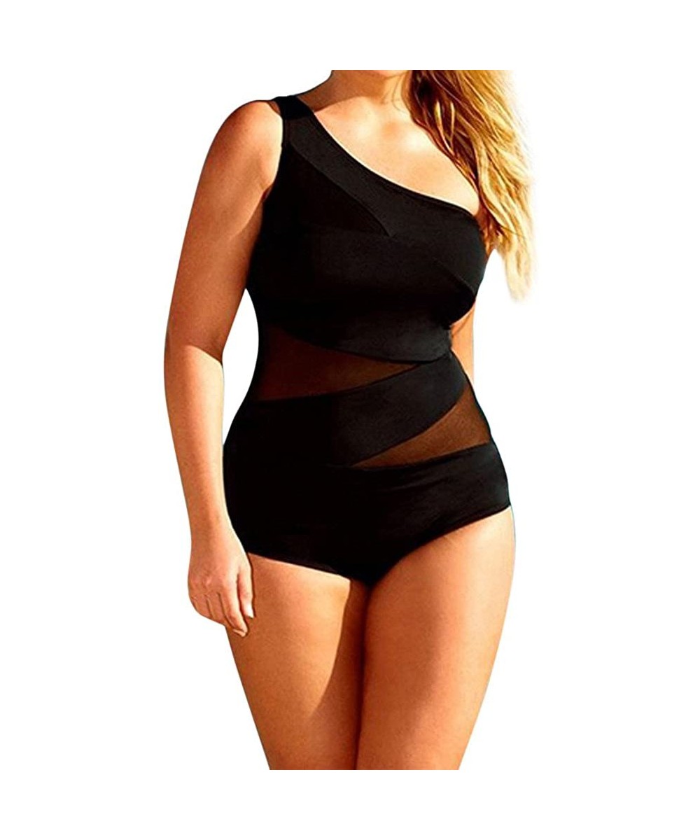 Womens One Shoulder Tankini- Ladies One Piece Backless Plus Size Monokini Swimsuit Swimwear Bikini - Black - CS18QMSTTTU $10....