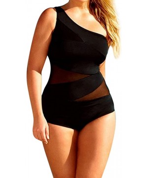 Womens One Shoulder Tankini- Ladies One Piece Backless Plus Size Monokini Swimsuit Swimwear Bikini - Black - CS18QMSTTTU $10....