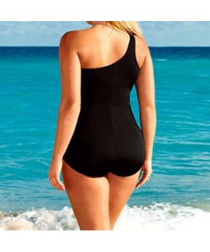 Womens One Shoulder Tankini- Ladies One Piece Backless Plus Size Monokini Swimsuit Swimwear Bikini - Black - CS18QMSTTTU $10....