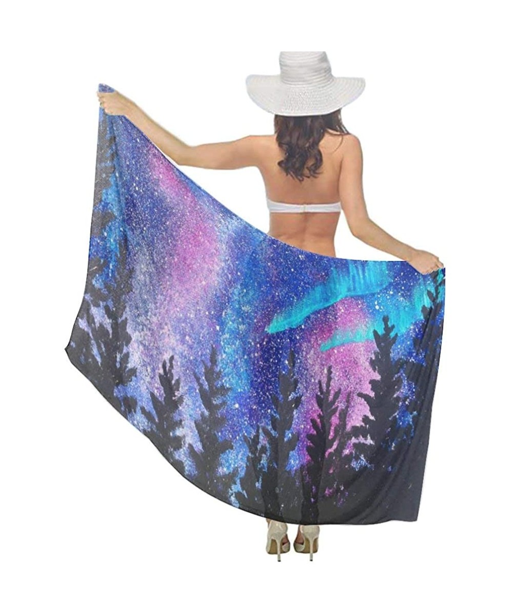 Women Summer Chiffon Sarongs Beach Swimsuit Bikini Cover Up Shawl Wrap Stranger Galaxy Starry Forest Trees Thing - CW196SC0X2...