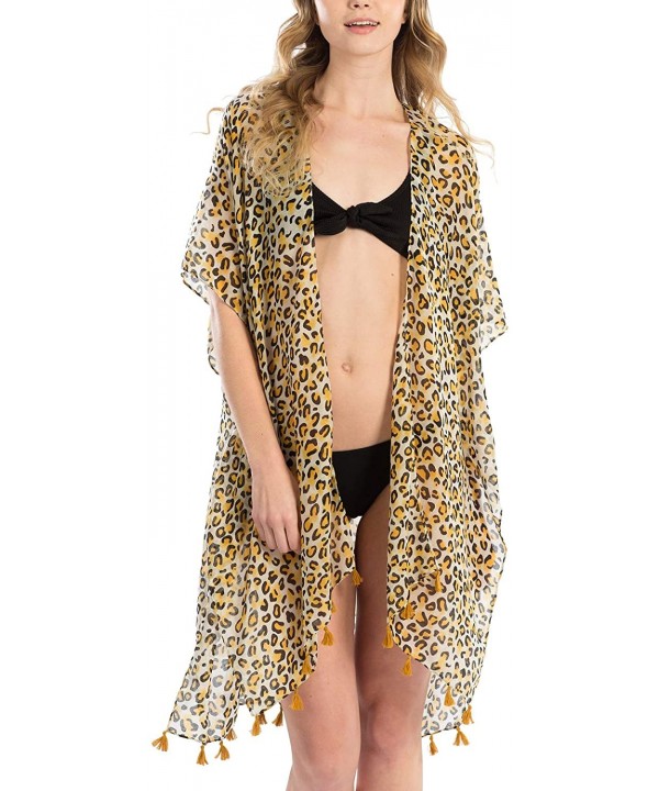 Women's Leopard Print Swimsuits Bikini Cover Up Summer Beach Swimwear Bikini Beachwear Tassel Kimono Cardigan. Yellow - CQ18O...