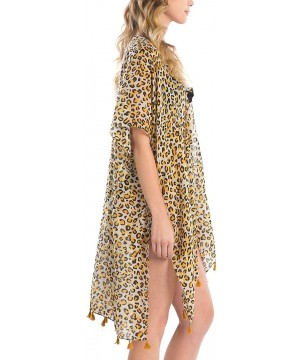 Women's Leopard Print Swimsuits Bikini Cover Up Summer Beach Swimwear Bikini Beachwear Tassel Kimono Cardigan. Yellow - CQ18O...