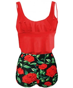 Womens Swimsuits Tankini-Women High Waisted Swimsuit Two Piece Ruffled Flounce Top with Ruched Bottom - Z01-red - CA19GZHMZL3...