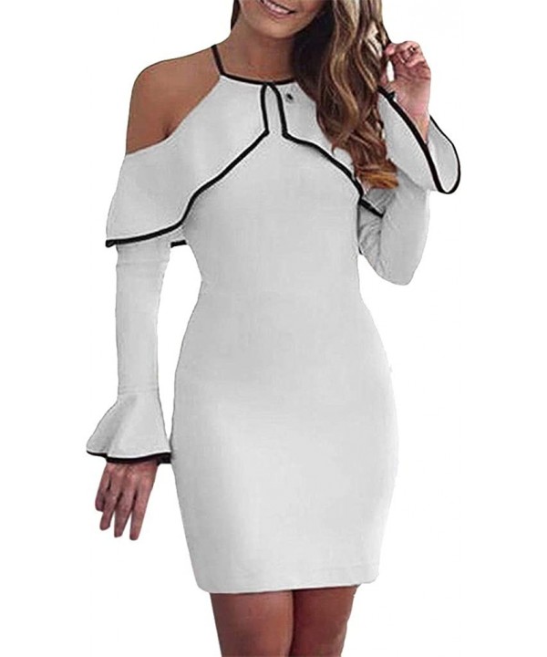 Womens Off Shoulder Mini Dress Ladies Party Stretch Party Evening Bodycon Dress - White - C518NM69SLO $11.91-Sets