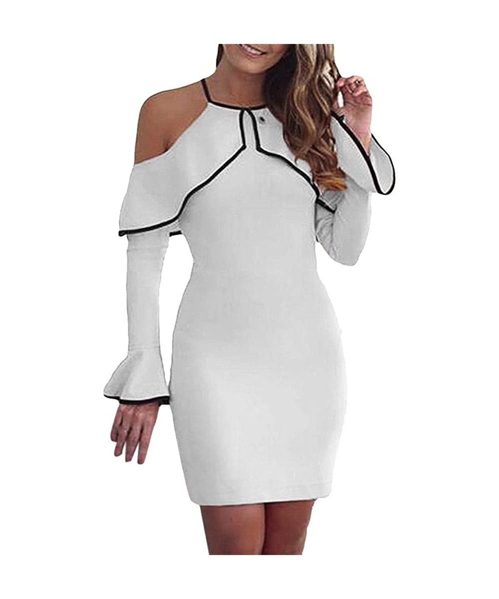 Womens Off Shoulder Mini Dress Ladies Party Stretch Party Evening Bodycon Dress - White - C518NM69SLO $11.91-Sets