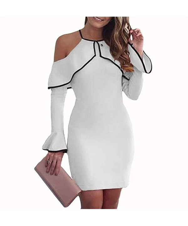 Womens Off Shoulder Mini Dress Ladies Party Stretch Party Evening Bodycon Dress - White - C518NM69SLO $11.91-Sets