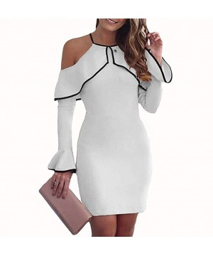 Womens Off Shoulder Mini Dress Ladies Party Stretch Party Evening Bodycon Dress - White - C518NM69SLO $11.91-Sets