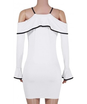 Womens Off Shoulder Mini Dress Ladies Party Stretch Party Evening Bodycon Dress - White - C518NM69SLO $11.91-Sets