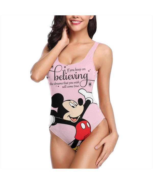 One Piece Swimsuit Women's Believing Mickey Mouse Print Beach Swimwear Monokini Swimsuits Bathing Suit S XL White - CJ18T9HQ4...