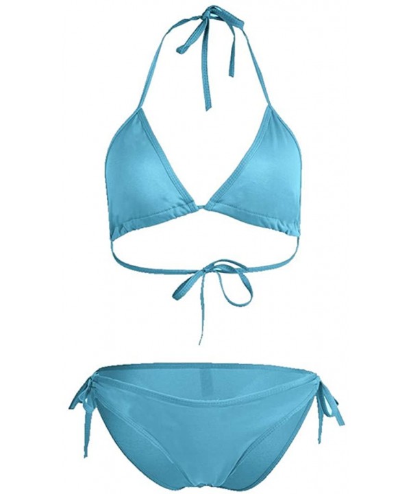 Women Tie Side Bottom Padded Top Triangle Bikini String Beach Bathing Suit Two Piece Swimsuit - Blue - CO196OYNLHQ $10.94-Bot...