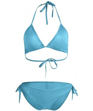 Women Tie Side Bottom Padded Top Triangle Bikini String Beach Bathing Suit Two Piece Swimsuit - Blue - CO196OYNLHQ $10.94-Bot...