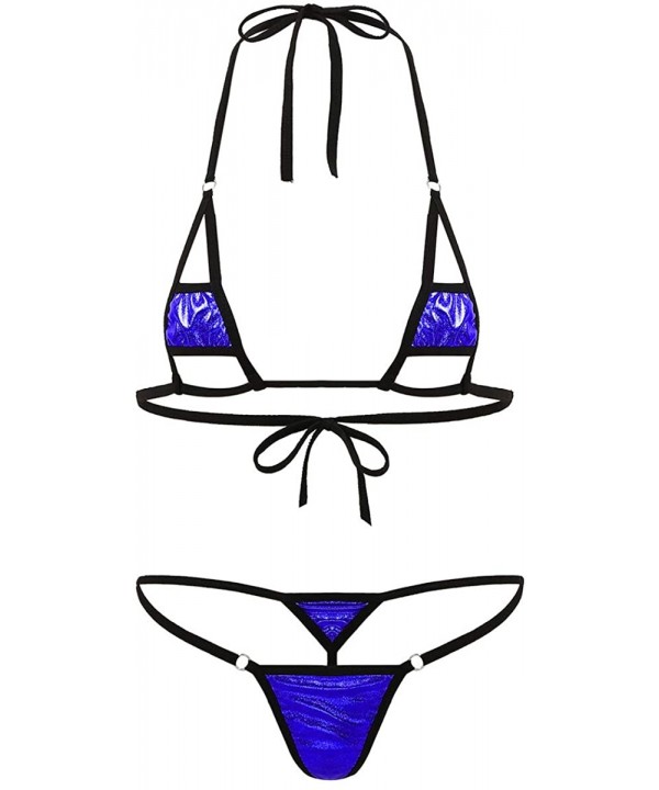 Women's Halterneck Micro Thong Bikini 2 Piece Swimsuit Mini Sexy Extreme Swimwear Clubwear - Royal Blue D - C719C4I6TDE $12.5...