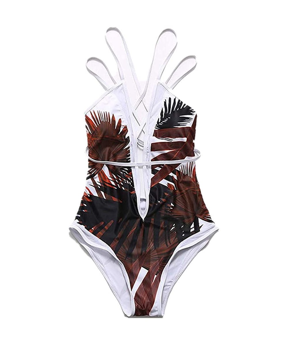 Women's One Piece Beach Swimsuit Swimwear Bathing Monokini Push Up Padded Bikini - Coffee - C5194TH2YCX $17.12-Racing