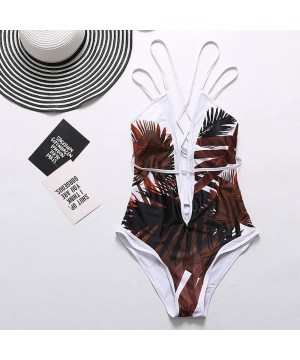 Women's One Piece Beach Swimsuit Swimwear Bathing Monokini Push Up Padded Bikini - Coffee - C5194TH2YCX $17.12-Racing