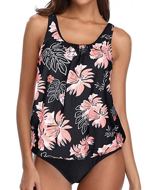 Women Two Piece Swimsuit High Neck Floral Printed Racerback Tankini Sets Tummy Control Swimwear Bathing Suits 02 Pink - CX194...