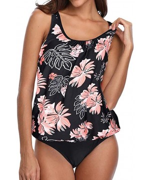 Women Two Piece Swimsuit High Neck Floral Printed Racerback Tankini Sets Tummy Control Swimwear Bathing Suits 02 Pink - CX194...