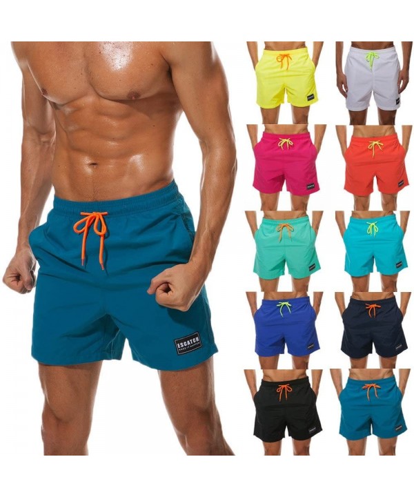 Athletic Mens Leisure Soild Color Running Surfing Swimwear Trunks Board Pants - Blue - CF18LTEDZEI $20.30-Racing