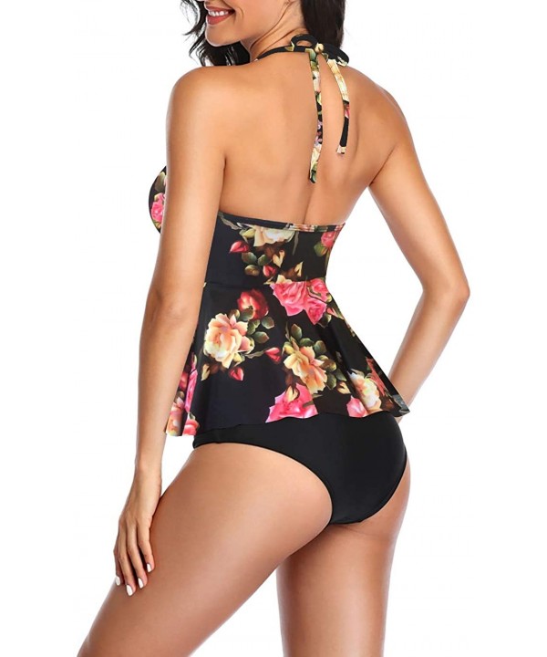 Women's Tummy Control Tankini Swimsuit Two Piece Mesh Swimdress Swimwear Floral Printed Bathing Suit for Women - Rose Floral ...