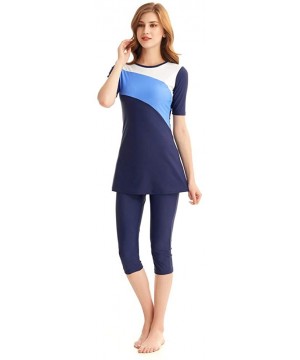 Women's Modest Muslim Swimwear Surfing Suit Short Sleeve Swimsuit Burkini Rash Guard - Blue - C3196X98NKU $33.06-Rash Guards