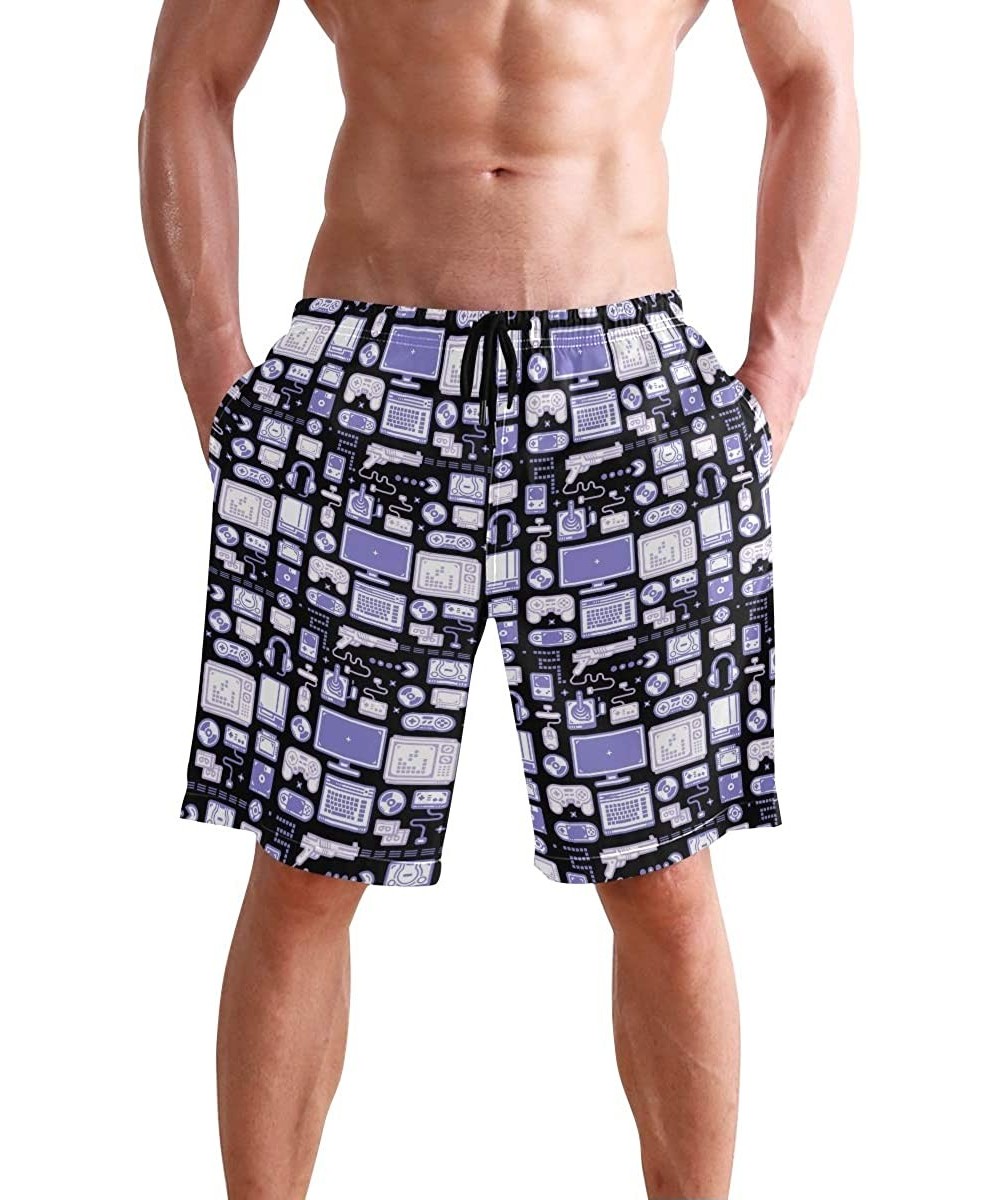 Men's Swim Trunks Wrestle Like You Mean It Quick Dry Beach Board Shorts with Pockets - Blue Gaming Pattern - C818QSZ6SSA $27....