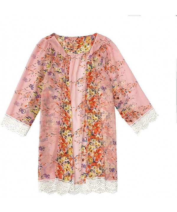 Women's Lace Floral Cover Up Long Sleeve Chiffon Kimono Summer Bikini Sheer Shawl Capes Cardigan - Pink - C3190MS09CS $14.46-...