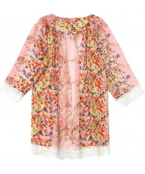 Women's Lace Floral Cover Up Long Sleeve Chiffon Kimono Summer Bikini Sheer Shawl Capes Cardigan - Pink - C3190MS09CS $14.46-...