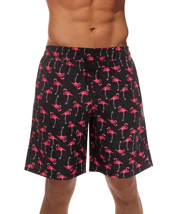 Men's Swimming Trunks Shorts with Pockets- Quick Dry Bathing Suit - Longer Length - Black - Flamingo - CF18Z9UH6D7 $11.39-Trunks