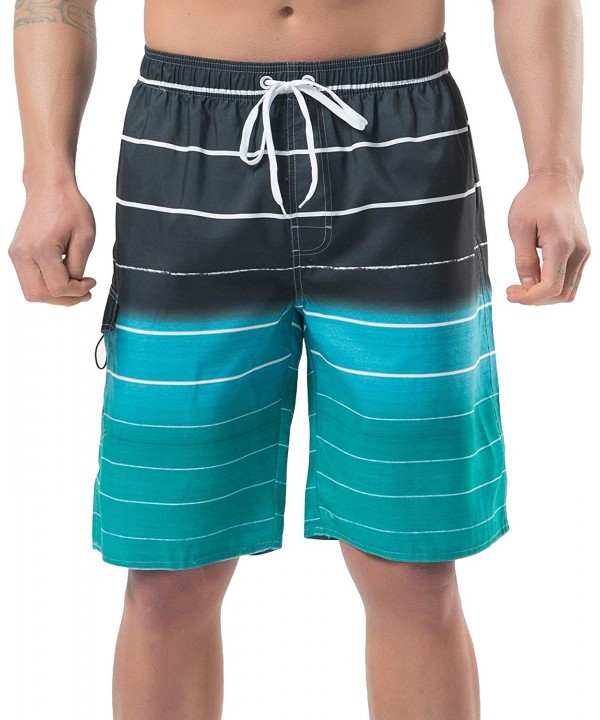 Men's Swim Trunks Beach Board Shorts Dry Quickly Stripe Bathing Suits - Gradient Green - CW18U59HX2O $12.15-Board Shorts