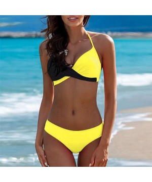 Womens Colorblock Padded Push-Up Bra Bikini Set Swimsuit Bathing Suit Swimwear Beachwear - Yellow - C7196IW9C35 $15.62-Sets