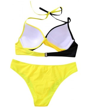 Womens Colorblock Padded Push-Up Bra Bikini Set Swimsuit Bathing Suit Swimwear Beachwear - Yellow - C7196IW9C35 $15.62-Sets