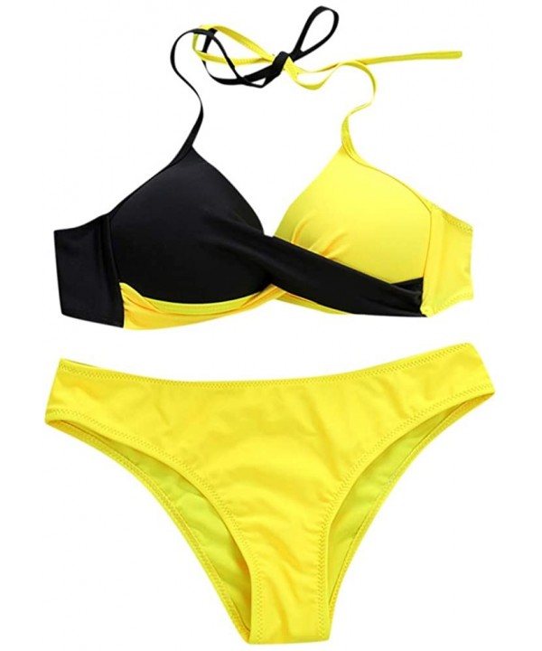 Womens Colorblock Padded Push-Up Bra Bikini Set Swimsuit Bathing Suit Swimwear Beachwear - Yellow - C7196IW9C35 $15.62-Sets