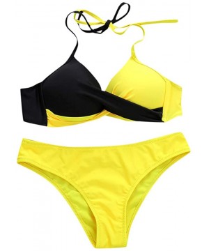 Womens Colorblock Padded Push-Up Bra Bikini Set Swimsuit Bathing Suit Swimwear Beachwear - Yellow - C7196IW9C35 $15.62-Sets