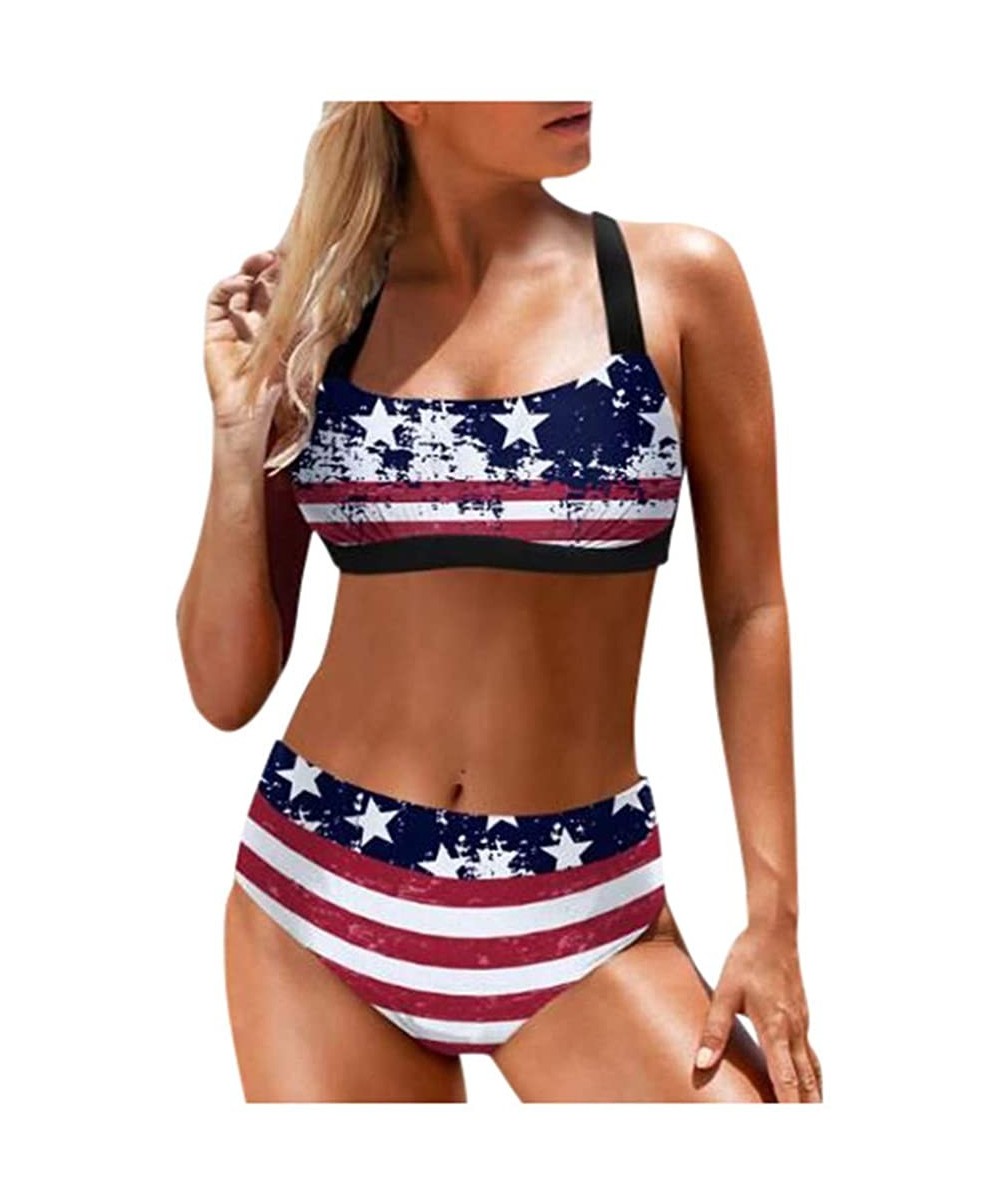 Womens Patriotic USA American Flag Bathing Suit Swimsuits - Blue - C419C7098YA $28.79-Sets