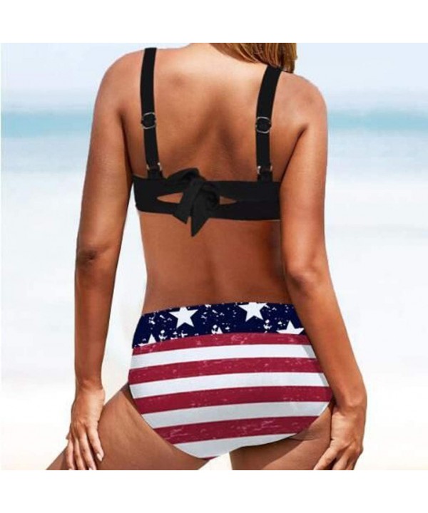 Womens Patriotic USA American Flag Bathing Suit Swimsuits - Blue - C419C7098YA $28.79-Sets