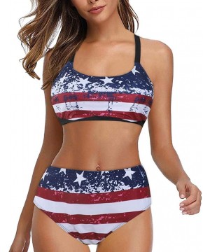 Womens Patriotic USA American Flag Bathing Suit Swimsuits - Blue - C419C7098YA $28.79-Sets