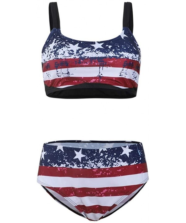 Womens Patriotic USA American Flag Bathing Suit Swimsuits - Blue - C419C7098YA $28.79-Sets