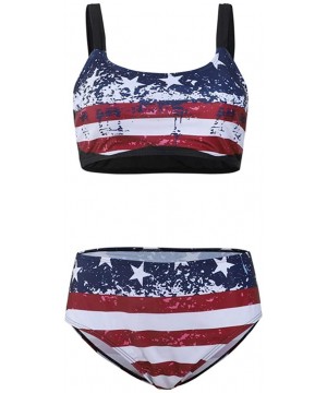 Womens Patriotic USA American Flag Bathing Suit Swimsuits - Blue - C419C7098YA $28.79-Sets