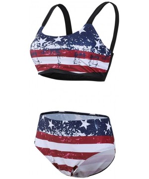 Womens Patriotic USA American Flag Bathing Suit Swimsuits - Blue - C419C7098YA $28.79-Sets