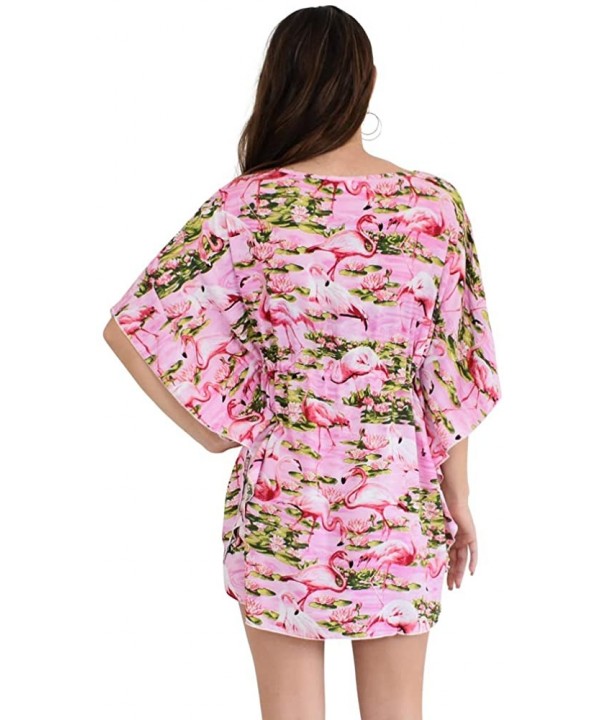 Ladies Short Kaftan Flamingo Beach Cover-Up- OS - Pink - C0188ZL709S $18.34-Cover-Ups