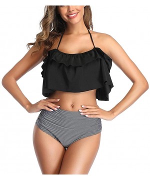 Swimsuits Women Bikini- Womens Two Pieces Bathing Suit Top Ruffled with High Waisted Bottom Bikini Set - Gray - CF1954EYS2W $...