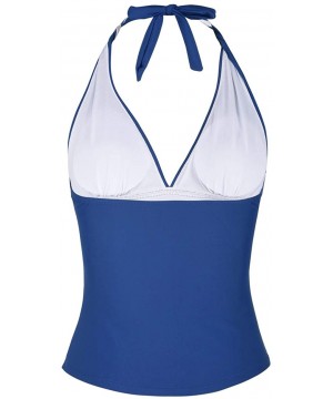 Women's Plunging V Neck Halter Swim Tops Shirred Tankini Top - Blue - C318M3WCYEU $22.90-Tops