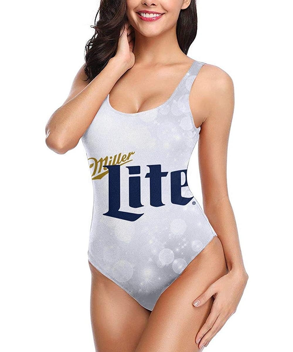 Women's Miller Lite High Cut Low Back One Piece Swimwear Bathing Suits - Miller Lite4 - CX197HEIGNT $21.29-One-Pieces