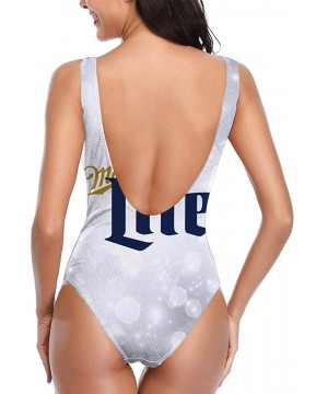 Women's Miller Lite High Cut Low Back One Piece Swimwear Bathing Suits - Miller Lite4 - CX197HEIGNT $21.29-One-Pieces