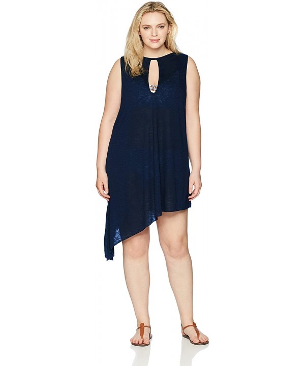 Women's Plus Size Breezy Basics Keyhole Dress Cover Up- Indigo- 0X - CS1868YQNX7 $44.98-Cover-Ups