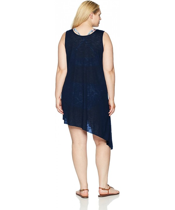 Women's Plus Size Breezy Basics Keyhole Dress Cover Up- Indigo- 0X - CS1868YQNX7 $44.98-Cover-Ups