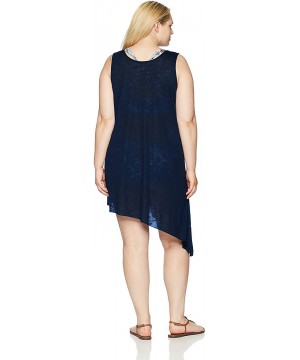 Women's Plus Size Breezy Basics Keyhole Dress Cover Up- Indigo- 0X - CS1868YQNX7 $44.98-Cover-Ups