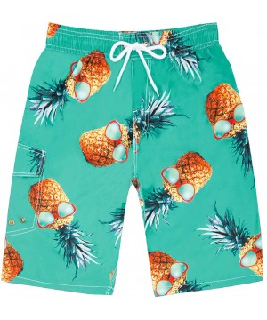 Funny Novelty Swimwear for Men Boys Quick Dry Swim Trunks Beach Shorts Cargo Bathing Suits Mesh Lining - Lake Green-pineapple...