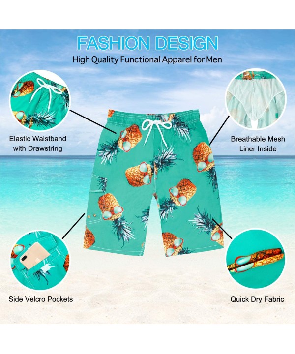 Funny Novelty Swimwear for Men Boys Quick Dry Swim Trunks Beach Shorts Cargo Bathing Suits Mesh Lining - Lake Green-pineapple...