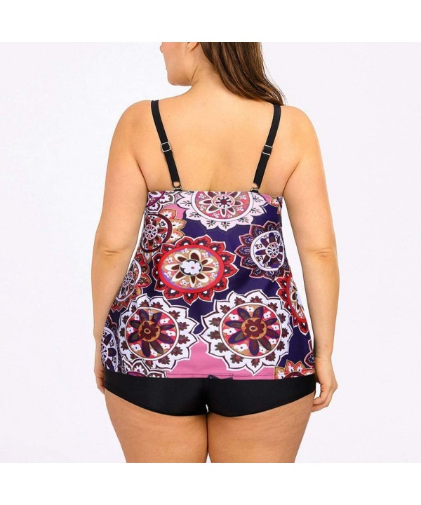 Women Plus Size Swimsuit Tummy Control Floral Print High Waisted Two Piece Swimwear Beach Suit - Pink - CT196TXH98T $21.46-Sets