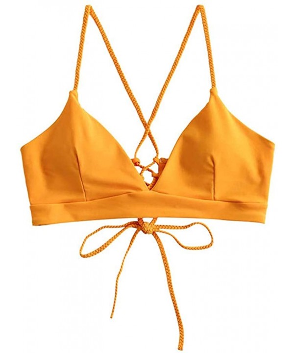 Women's Summer Swimsuits Top Molded Cup Push Up Triangle Bikini Top Bathing Suits - Orange - CS19CIWG88D $10.32-Bottoms